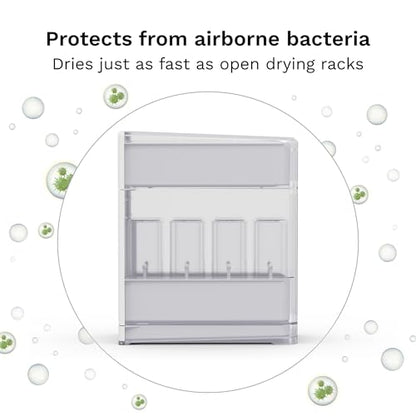 Baby Brezza Covered Drying Rack & Countertop Organizer, 8 Bottle Capacity | Ultimate Counter Neatness with Unique Mess Containing Lid on Rack - Vertical Bottle Storage, Large Capacity Plus Accessories