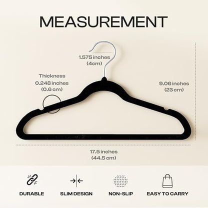 Utopia Home Velvet Hangers 50 Pack – Luxury Non-Slip Slim Hangers Black | Luxury Non-Slip Slim Pant & Coat Hangers, Strong Space-Saving Clothes Hangers with Pants Bar and 360° Swivel Hook