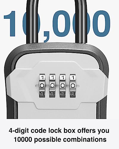 Puroma Lock Box, Key Lock Box Wall Mount & Portable Combination Lockbox with Resettable Code, Security Lockbox for Outside House Keys, Apartment Realtors Spare Keys Storage (4 Pack, Gray)