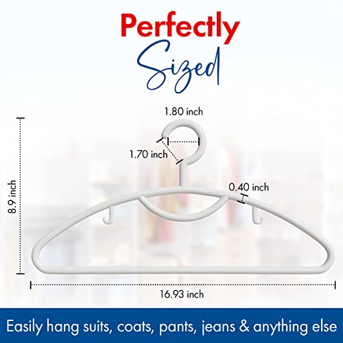 Plastic Clothes Hangers- Heavy Duty Plastic Hangers for Clothes, Coats, Dress, Suits- Non Slip Closet Cloth Hanger with Hook for Scarves, Belts & Ties- Snag Free White Hangers for Shirts (Pack of 12)