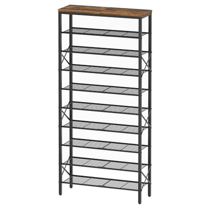 10 Tier Shoe Rack, Large Capacity Shoe Storage Organizer Holds 40 Pairs, Sturdy and Stable, for Entryway, Hallway, Closet, Dorm Room, Rustic Brown SS10BR