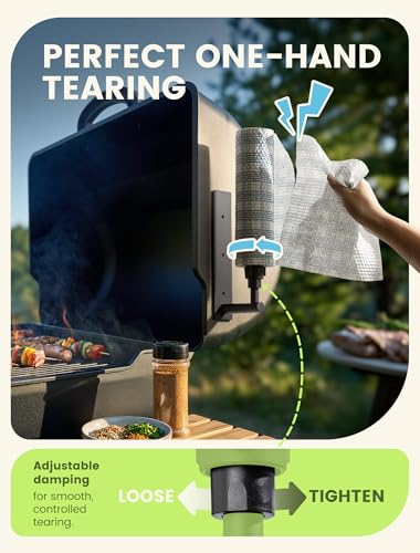Magnetic Paper Towel Holder for Fridge, Kitchen, RV, Garage, Grill | Strong Magnet Paper Towel Holder with Self Adhesive Wall Mount and Screws, One Hand Tear with Adjustable Damping, Black