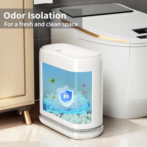 Bathroom Trash Can with Lid, 3 Gallon Small Slim Garbage Bin with Auto-Adsorption & 75 Bags (5 Rolls), Mini Waste Basket Dog Proof for Bathroom, Kitchen, Office, Bedroom, Laundry, Toilet, Rv, White