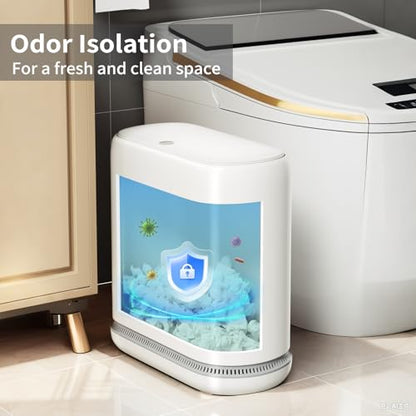 Bathroom Trash Can with Lid, 3 Gallon Small Slim Garbage Bin with Auto-Adsorption & 75 Bags (5 Rolls), Mini Waste Basket Dog Proof for Bathroom, Kitchen, Office, Bedroom, Laundry, Toilet, Rv, White