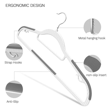 60 Pack Heavy Duty Plastic Hangers, Non Slip Clothes Hangers with Rubber Pads and 360° Hook - Thin Space Saving Hanger, Closet Organizer for Shirt, Pants, Suit, Skirt,Coat - Gray