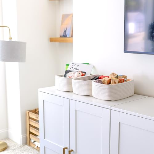 11.8"x8"x4.5” Storage Baskets for Shelves 3 Pack | Cotton Rope Woven Small Baskets for Organizing | Small Storage Bins for Nursery, Bathroom, Closet, Cube Shelf, Decorative, Gift Basket