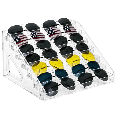 1 Pack 7 Tier Sunglasses Organizer Stand, Clear Acrylic Glasses Display Rack, Snap-Fit Eyeglass Holder Storage Tray for Sunglasses, Reading Glasses, Nail Polish, Makeup, Trading Cards and Collectibles
