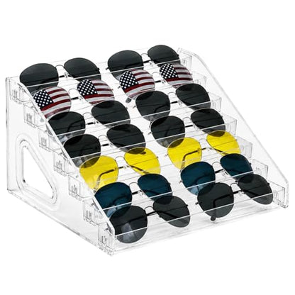 1 Pack 7 Tier Sunglasses Organizer Stand, Clear Acrylic Glasses Display Rack, Snap-Fit Eyeglass Holder Storage Tray for Sunglasses, Reading Glasses, Nail Polish, Makeup, Trading Cards and Collectibles