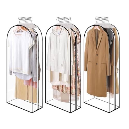 Clear Garment Bags for Hanging Clothes 3-piece set 43inches Storage Bags With Zipper for Shirts, Suit,Jackets,Coats,Sweater,Short Skirt,Gowns,etc.