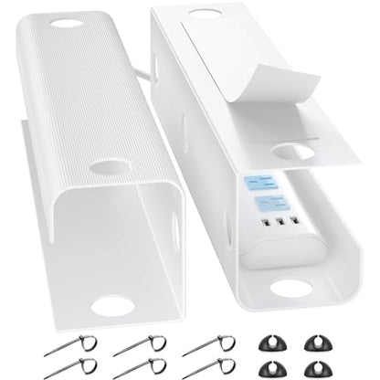 YECAYE Large Under Desk Cable Management,Easy Install Cable Management Under Desk with 4 Cord Holders & 6 Ties,Child & Pet-Safe Cord Hider,Wire Organizer,Wire Cover Tray,White