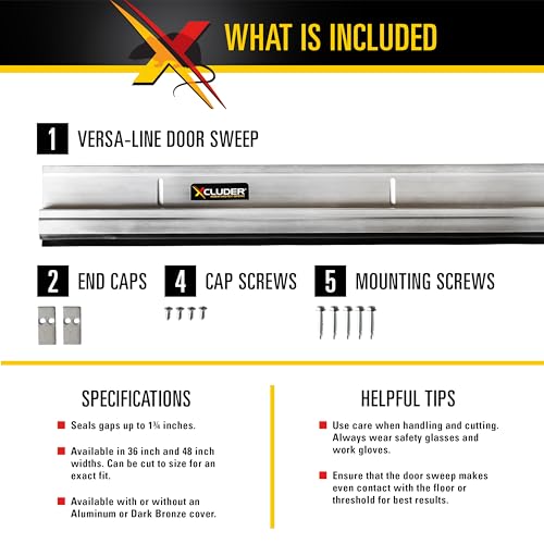 Xcluder 36" Versa-Line Rodent Proof Door Sweep, Mill Aluminum Finish – Seals Out Rodents and Pests, Easy to Install, Maximum Adjustability; Under-Door Seal; Rodent Proof