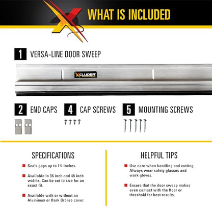 Xcluder 36" Versa-Line Rodent Proof Door Sweep, Mill Aluminum Finish – Seals Out Rodents and Pests, Easy to Install, Maximum Adjustability; Under-Door Seal; Rodent Proof