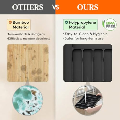 Adjustable Silverware Drawer Organizer, Expandable... (Black | Plastic)