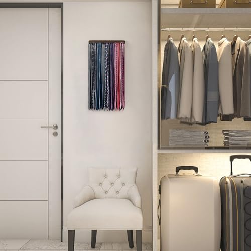 Mkono Tie Organizer, 2 Pack Wall Mounted Tie Rack Hanger Holder 20 Hooks | Save Space, Scratch-Free, Easy Install, Sturdy Wood, Organizer Storage Belts Scarves Necktie Jewelry, Bedroom Door