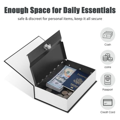 KYODOLED Diversion Book Safe with Key Lock, Secret Safe Metal Lock Box, Money Storage Collection Box, 9.5" x 6.2" x 2.2", Black Large