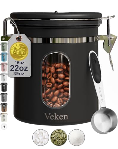 Coffee Canister with Window, Airtight Stainless St... (Black)