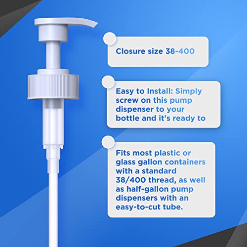 Gallon Pump Dispenser for Glass Jugs or Plastic Bottles - Compatible with Listerine Pump 1-1.5L Bottle Heavy-Duty Industrial Grade for Syrup, Soap, Condiments, Detergent - Pack of 2 White Pumps