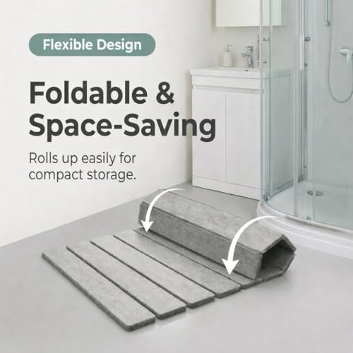 Foldable Stone Bath Mat for Bathroom 23.2 x 15.3 inch– Diatomaceous Earth Shower Mat, Quick Dry Diatomite Floor Mat, Non Slip Absorbent Bathroom Drying Mat