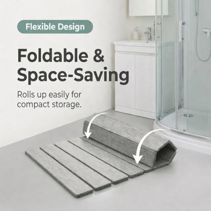 Foldable Stone Bath Mat for Bathroom 23.2 x 15.3 inch– Diatomaceous Earth Shower Mat, Quick Dry Diatomite Floor Mat, Non Slip Absorbent Bathroom Drying Mat