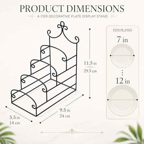 4-Tier Metal Scrollwork Dish Rack Plate Rack Display Stand Holder Cabinet Organizer Set of 2