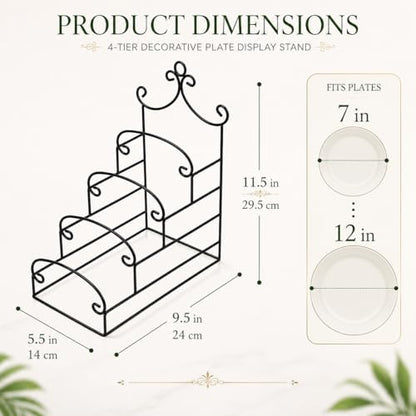 4-Tier Metal Scrollwork Dish Rack Plate Rack Display Stand Holder Cabinet Organizer Set of 2