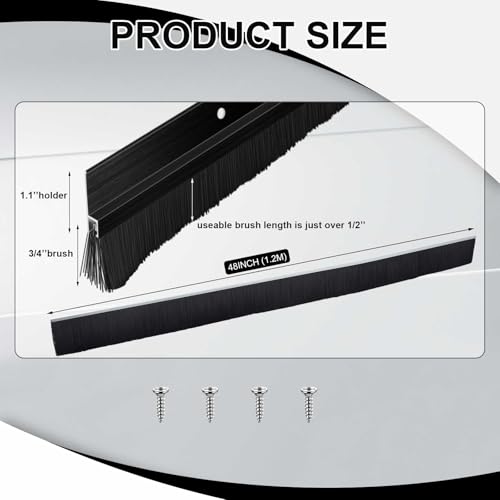 Frienda 2 Set Door Brush Bottom Sweep Brush Weather Stripping Aluminum Door Seal with Screws for Gaps up to 1 Inch, for Home, Commercial Gate, Fill Gaps Dust, Debris (1 x 36 Inch,Black)