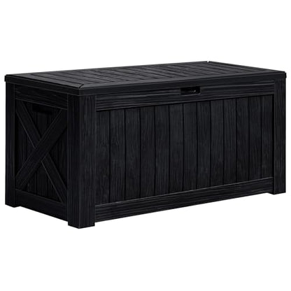 Greesum 120 Gallon Deck Box, Resin Outdoor Storage Container, Black | for Patio Furniture, Garden Tools, Pool Accessories, Weatherproof, Lockable