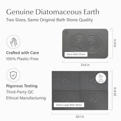 Dorai Home Stone Bath Mat for Bathroom | Quick-Drying Diatomaceous Earth Shower Mat, Non-Slip Natural Stone Modern Bathroom Rugs, Customizable Design | Slate, Large - 32.1" x 22.8" x 0.6"