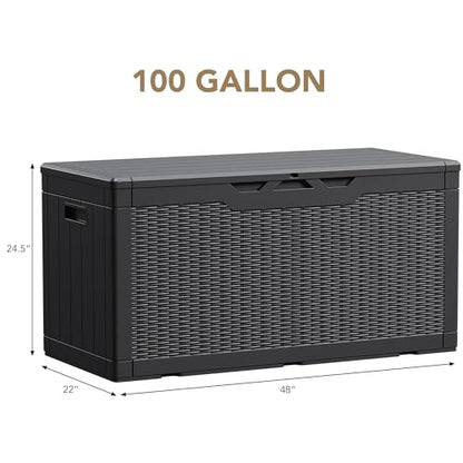 Devoko 100 Gallon Waterproof Resin Deck Box, Large Outdoor Storage Box | Indoor Outdoor Lockable Storage Container for Patio Furniture Cushions, Garden Tools & Pool Supplies