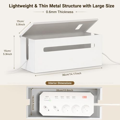 Slim Metal Large Cable Management Box Cord Hider Wire Organizer Boxes | Power Strip Box for Electrical Cord Hiding, Home Office Floor and Desk Cables Hider, TV Wires Storage Organization