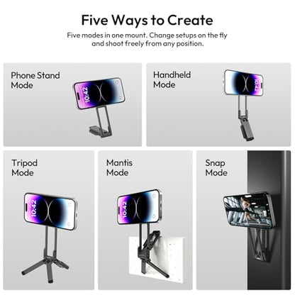 ULANZI MA38 Magnetic Phone Tripod for iPhone, Phone Holder for iPhone 17 | N52 Magnet, Back Magnet Base, Arca QR Base, Foldable Hook w 1/4'' Screw for Tripod Selfie Gym Travel Essentials Accessories