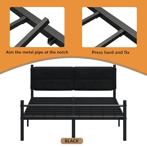 Metal Bed Frame,14Inch Full Bed Frame with Headboard,Heavy Duty Sturdy Mattress Foundation,Easy Assembly,No Box Spring Needed,Black Full Size