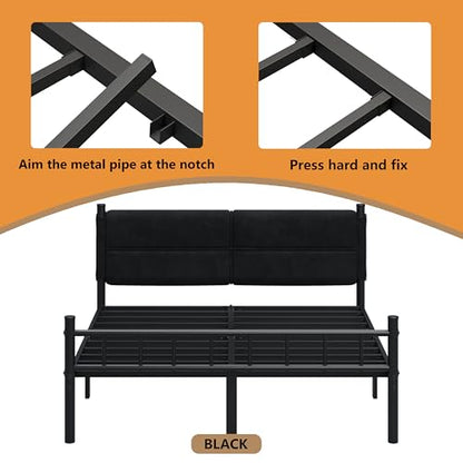 Metal Bed Frame,14Inch Full Bed Frame with Headboard,Heavy Duty Sturdy Mattress Foundation,Easy Assembly,No Box Spring Needed,Black Full Size