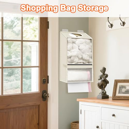Plastic Bag Holder - Large Wall Mount Grocery Bag Holder & Dispenser for Home Kitchen, 2-in-1 Space-Saving Durable Organizer House Necessities, Beige