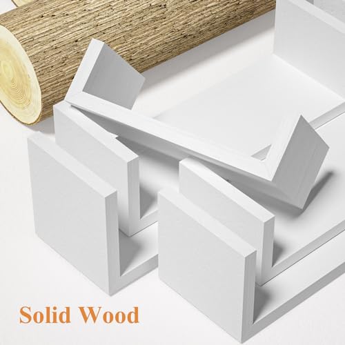 SRIWATANA White Floating Shelves, Set of 5 Solid Wood Wall Mounted Shelves | Sturdy Rustic Wall Organizers in 5-Piece Set; Space-Saving Wood Shelves to Create Custom Gallery Displays for Decor & Storage