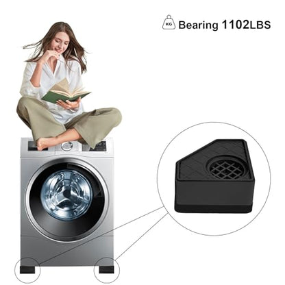 4Pcs Anti Vibration Pads for Washing Machine, Stops Washer Dryer Moving, Prevents Noise, Vibration Transfer, Antivibration Stabilizer Support Feet Mat Suitable for Most Furniture (Increase1.8in)