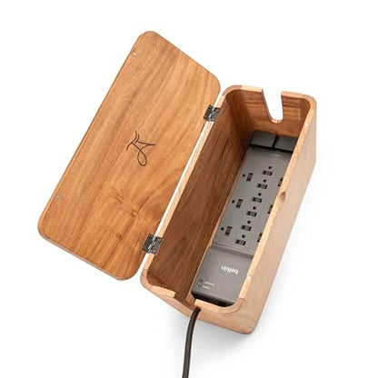 Acacia Cable Management Box - Rustic Design (Natural, Large) | Acacia Wood, Cable Organizer, Rustic Style, Modern Design, Desktop Storage