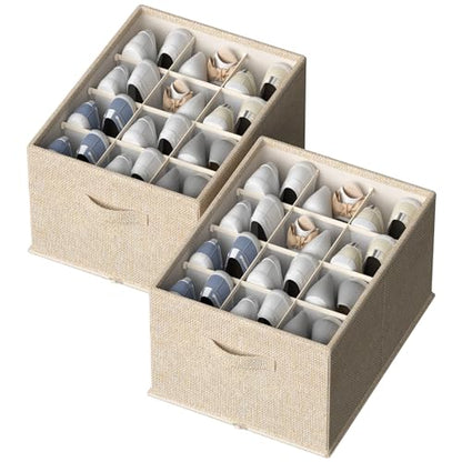 FHSQX 2 Pack Shoe Organizer for Closet,Foldable Shoe Organizer,Fits up to 24 Pairs,Storage Containers With Bottom Support for Shoes | Foldable