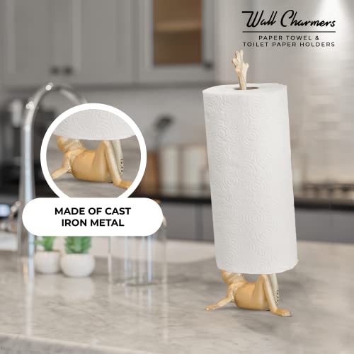 Gold Paper Towel Holder, Metal Toilet or Kitchen Paper Holder for Floor or Countertop, Gold Frog | 18.6 inch tall gold cast iron hand towel holder for kitchen countertop or bathroom with weighted base, no assembly