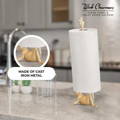 Gold Paper Towel Holder, Metal Toilet or Kitchen Paper Holder for Floor or Countertop, Gold Frog | 18.6 inch tall gold cast iron hand towel holder for kitchen countertop or bathroom with weighted base, no assembly