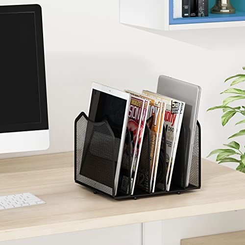 Simple Trending 5-Section Vertical File Organizer, Black | Metal Mesh Desktop Organizer, Multifunctional Use, Save Space, File Sorter for Office Home Classroom, 8.26"D x 9.25"Wx 7.28"H