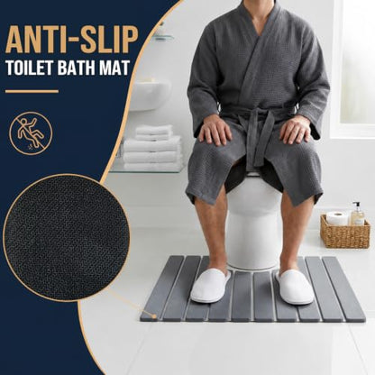 Foldable Diatomite Stone Toilet Rug U-Shaped, 24"×15" Diatomite Bath Mat Toilet with Non-Slip Rubber Base Super Absorbent Fast Drying U Shaped Toilets Mat for Bathroom Home Dark Grey