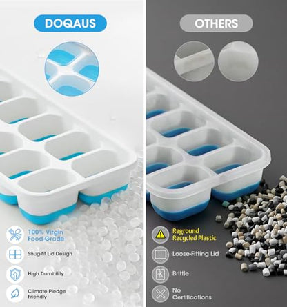 DOQAUS Ice Cube Tray with Lid and Bin,4 Pack Ice Cube Trays for Freezer | Silicone, Stackable. Easy Release Trays with Storage Bin & Scoop. Ideal for Freezer, Kitchen, RV, Cocktail, Coffee.