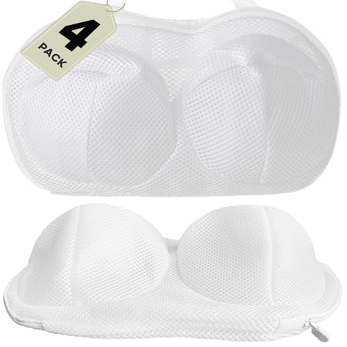Large Bra Laundry Bags for Washing Machine, Fits All Cups Anti Deformation Bra Washing Bag, Lingerie Bags for Washing Delicates (4 Pack - Whitebag)