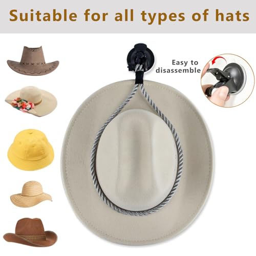 Cowboy Hat Holder for Trucks & Cars – 2-Pack Suction Cup Hat Rack, Universal Hat Mount for Windshield/Dash, Durable Lariat Rope Design (No Tools Needed)