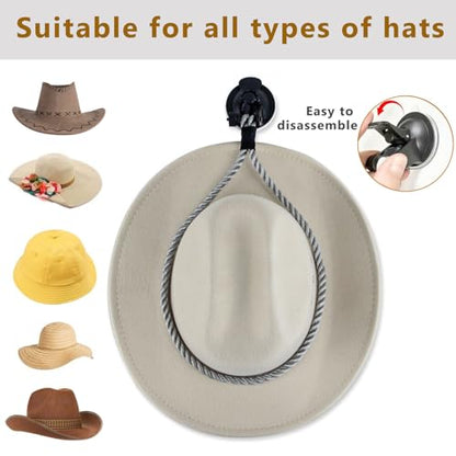Cowboy Hat Holder for Trucks & Cars – 2-Pack Suction Cup Hat Rack, Universal Hat Mount for Windshield/Dash, Durable Lariat Rope Design (No Tools Needed)
