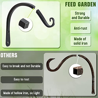 Heavy Duty Plant Hangers Outdoor Indoor, 8 Inch 2 Pack Metal Hanging Bracket Holds Up to 44 lbs, Wall Brackets for Hanging Baskets, Bird Feeders,Wind Chime& Lanterns, Black