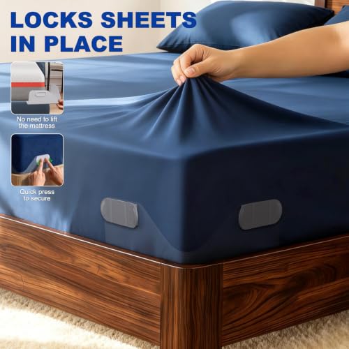 Bed Sheet Holders for Corners:Non-Stretch Fitted Sheet Grippers | Fitted Sheet Grippers for Deep Pockets- No-Lift for Dorm & RV Beds, Keep Sheets Tight on Memory Foam & Twin-King
