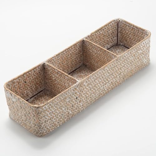 Seagrass Storage Basket for Bathroom, Wicker Toilet Basket Tank Topper, Woven Storage Box for Organizing (Whitewash, 14.6" x 4.7" x 3.1")