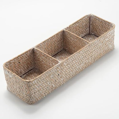 Seagrass Storage Basket for Bathroom, Wicker Toilet Basket Tank Topper, Woven Storage Box for Organizing (Whitewash, 14.6" x 4.7" x 3.1")
